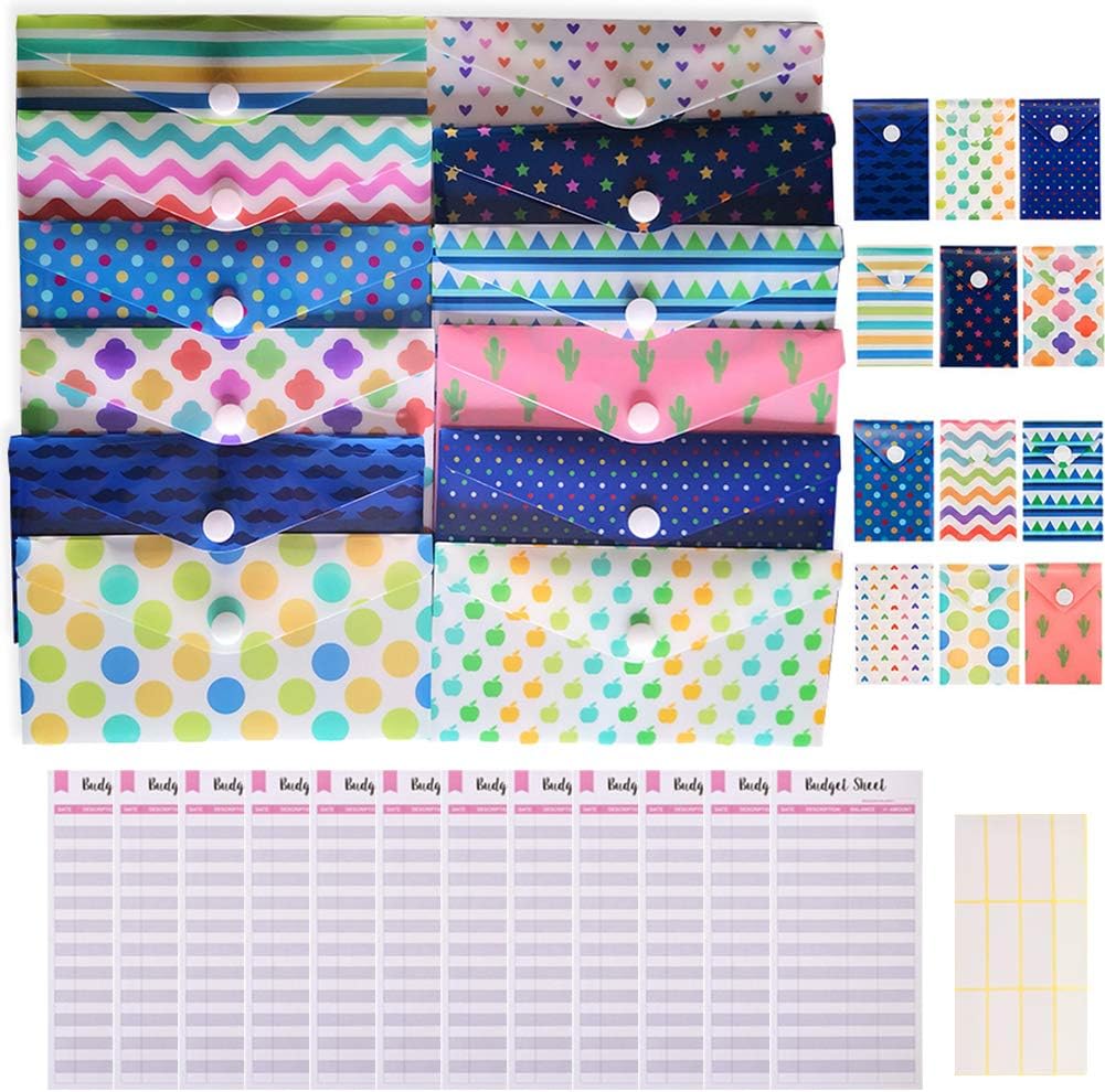 12 Pack Cash Budget Envelopes System Waterproof Reusable Plastic Cash Envelope 12 Pack Plastic
