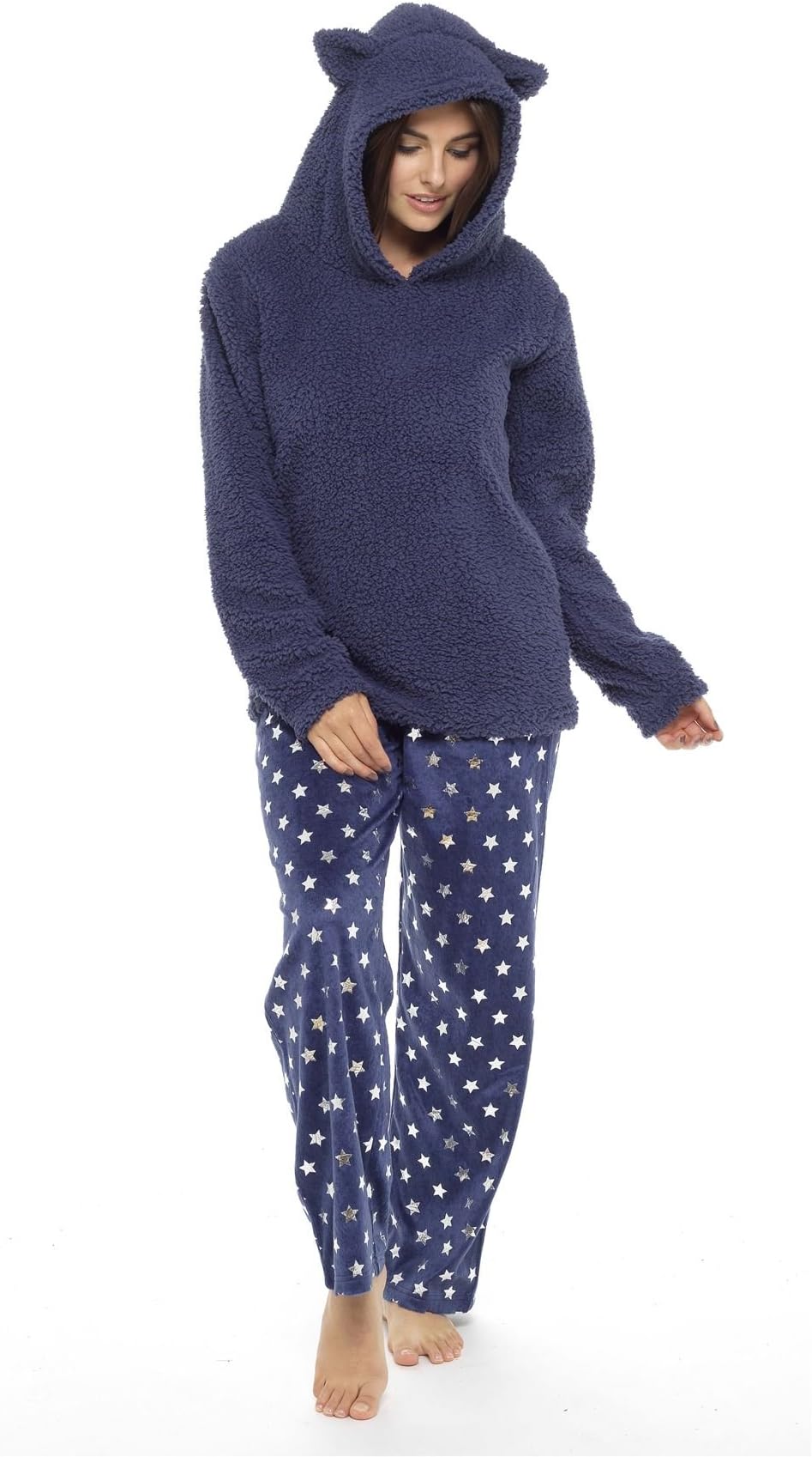 Women's Cat & Bunny Snuggle Fleece Pyjamas, Fluffy Twosie Pyjama Set, LN657, Size 8-22