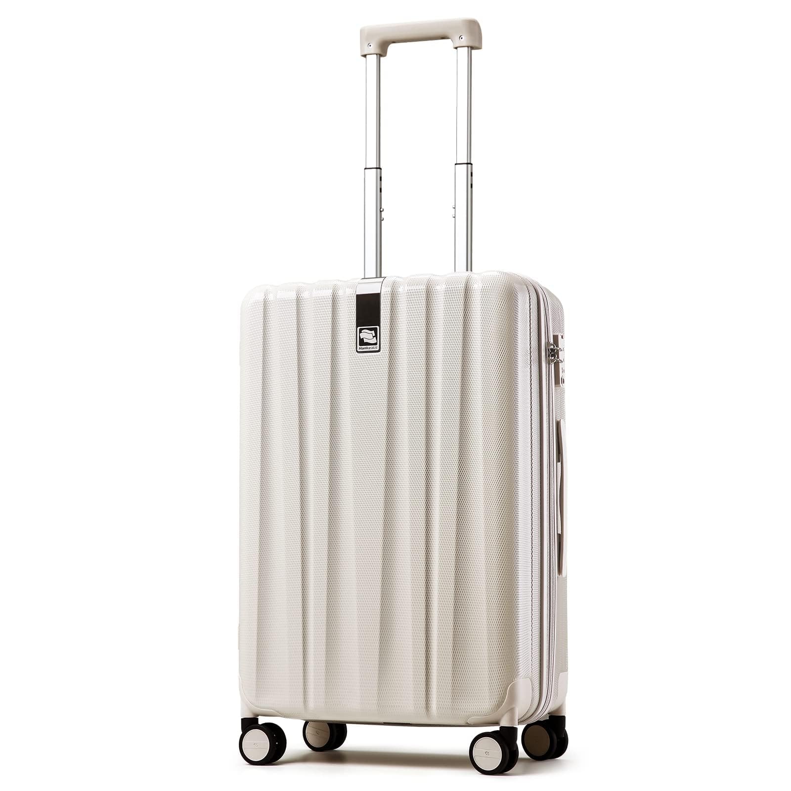Hanke 20 Inch Carry On Luggage 22x14x9 Airline Approved Lightweight PC Hard Shell Suitcases with Wheels Travel Luggage Rolling Suitcase Travel Luggage Bag Christmas Gifts for Birthday(Ivory White)
