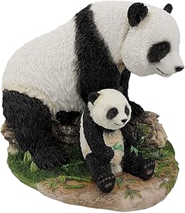 8 Inch Animal Figurine Sitting Panda Bear and Cub Collectible Display