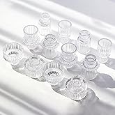 SYFURNIX Clear Candlestick Holders 12PCS Ribbed Glass Taper Candle Holders for Tealight Stick Candles Table Centerpieces Thanksgiving Christmas Indoor and Outdoor Decorations