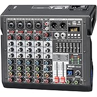 TKLBLS Audio Mixer, 6 Channel DJ Mixer with 99-Bit DSP Effects, Sound Board Mixing Console with 7-Band Eq Output, Digital MP3