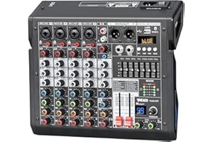 TKLBLS Audio Mixer, 6 Channel DJ Mixer with 99-Bit DSP Effects, Sound Board Mixing Console with 7-Band Eq Output, Digital MP3