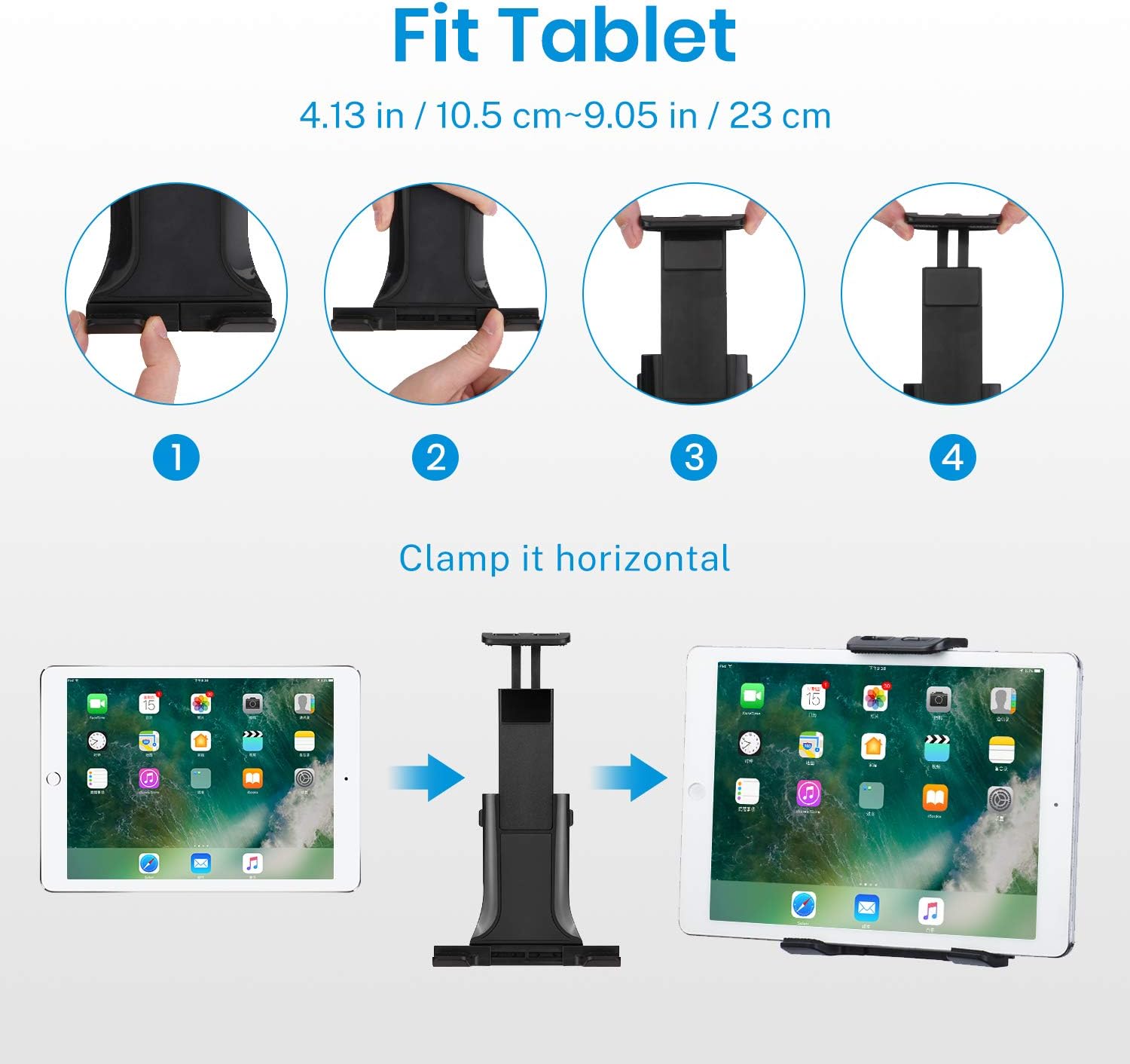 Moukey Adjustable Tablet Holder for Microphone Stands Mic Stand Clamp Mount Bracket for Smartphones 90°Flexible Tablet Stand Mmsph-1 - Image 4