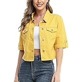MISS MOLY Women's Cropped Denim Jackets Summer Short Sleeve Classic Casual Jean Jackets