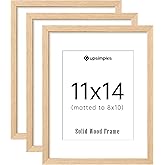 upsimples 11x14 Picture Frame Set of 3, Natural Solid Wooden Picture Frames, Display 8x10 with Mat or 11 x 14 Without for Vertical or Horizontal Wall Hanging
