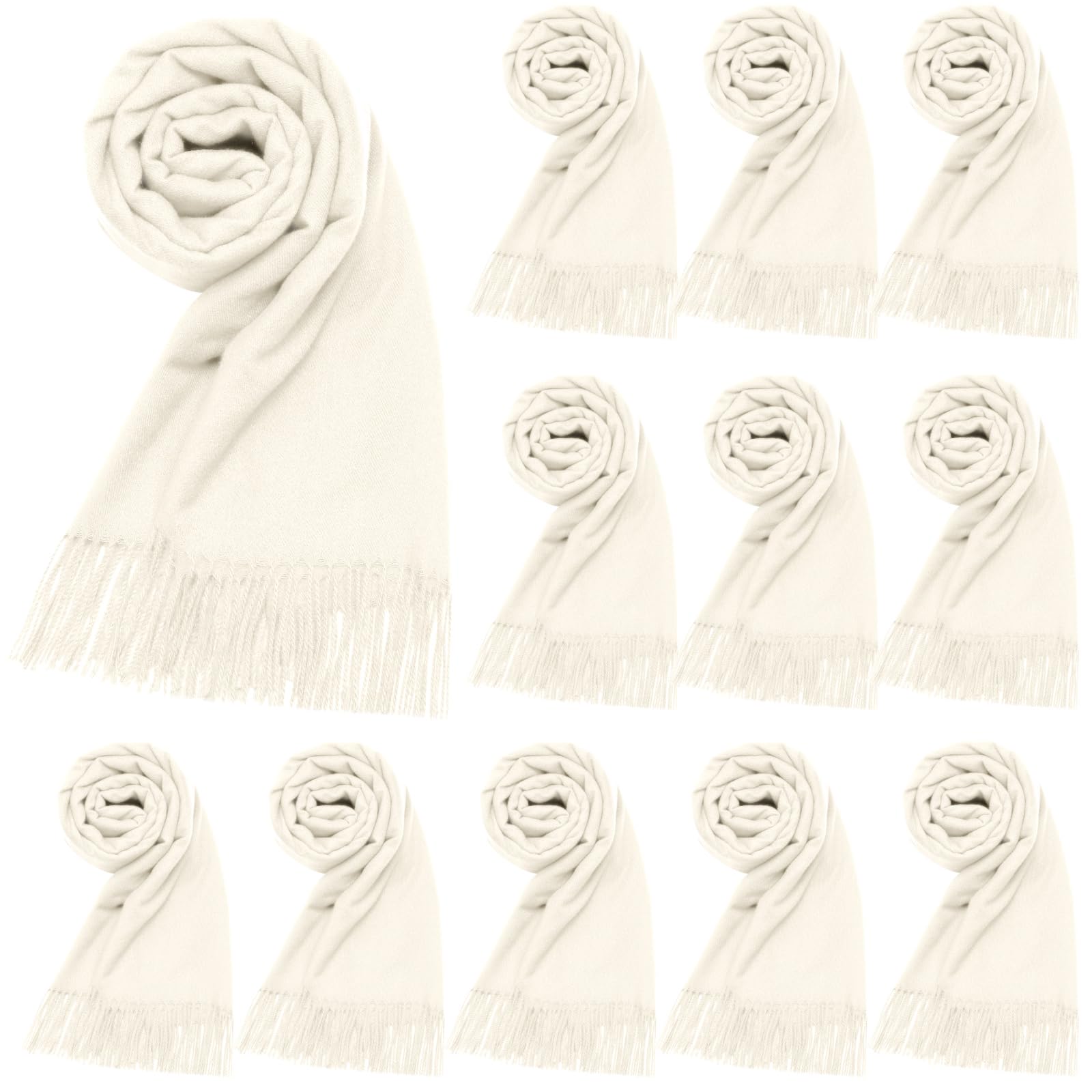 Photo 1 of 12 Packs Wedding Pashmina Shawls Wraps Bulk 79 x 27 Off-White Scarf for Guests Wedding Favor Bridal Shawls Gift Outdoor