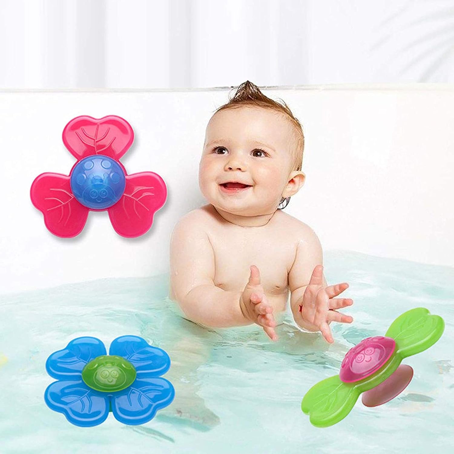3Pcs Baby Bath Toys, Fun Baby Suction Cup Spinning Toys, Early