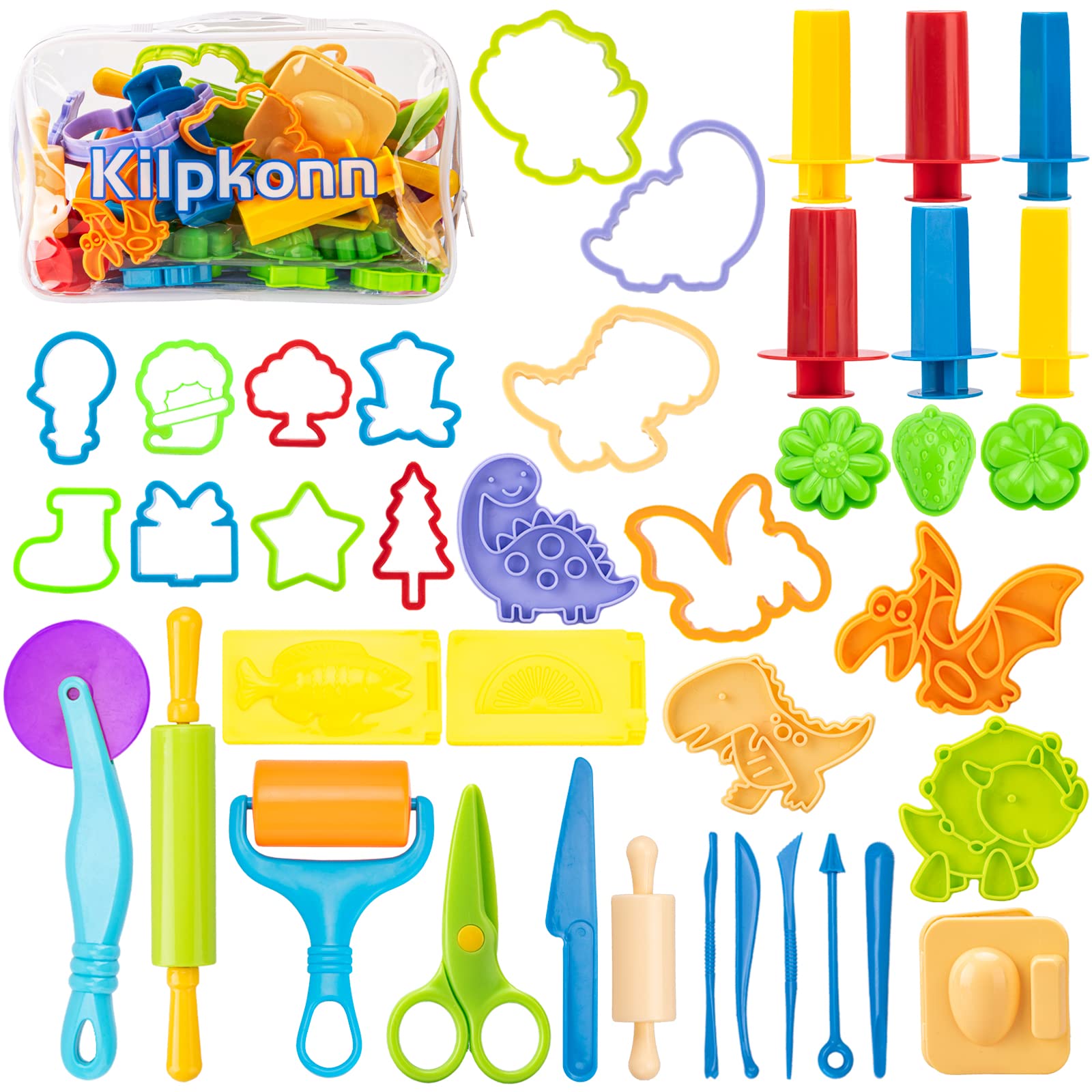 Dough Tools Kit, 42Pcs Dough Accessories, Molds, Shape, Scissors, Rolling Pin with Storage Bag, Arts and Crafts Kits Gift for Boys Girls