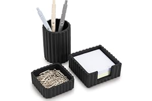 KIBAGA Modern Aesthetic Desk Accessories Set of 3 - Stylish Concrete Organizers for Pens & Office Supplies - A Cute and Functional Addition to Your Workspace Decor