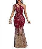 Cololura Women Sequin One Shoulder Tassel Mermaid