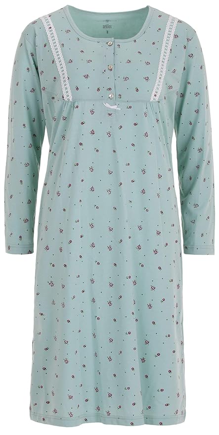 Zeitlos - Nachthemd Damen Spitze Borte Blumen Langarm