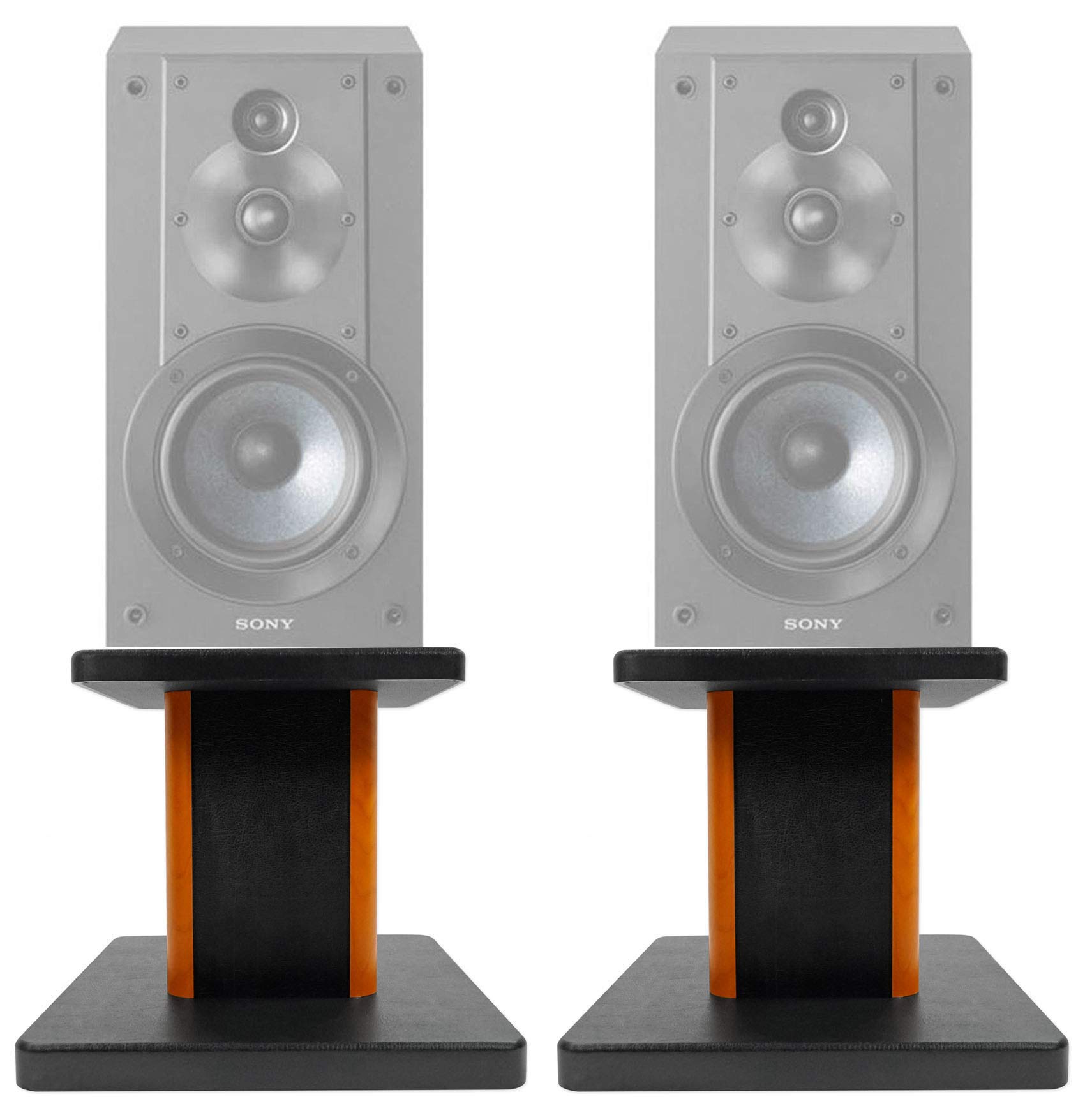(2) 8 Wood Bookshelf Speaker Stands For Sony SSCS5 Bookshelf Speakers
