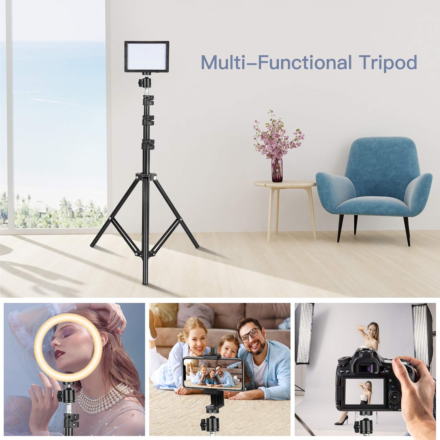 UBeesize LED Video Gentle Equipment, 2Pcs Dimmable Steady Moveable Images Lighting with Adjustable Tripod Stand & Colour Filters for Tabletop/Low-Angle Taking pictures, for Zoom, Sport Streaming, YouTube
