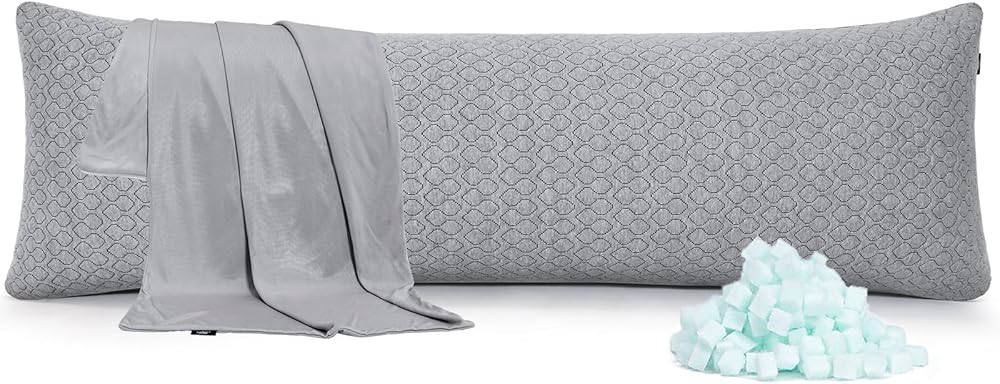 Rainmr Extra Long Body Pillow Cubies Memory Foam 150x50cm – Anime Body Pillow Insert for Adults – with Cooling Gray Cover Hug