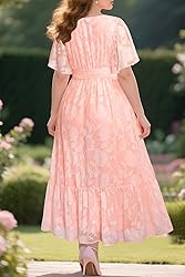 Plus Size Pink Dress for Women Summer Maxi Wrap V