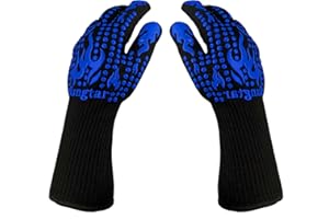 TUNGTAR Turkey Fryer BBQ Heat Proof Glove Oven Mitts 1472¨H 14Inch Grill Glove Proof Heat for Men BBQ Gloves Gift Set Cooking Gloves for Cooking, Grilling, Baking, Welding (Long Cuff, Blue)