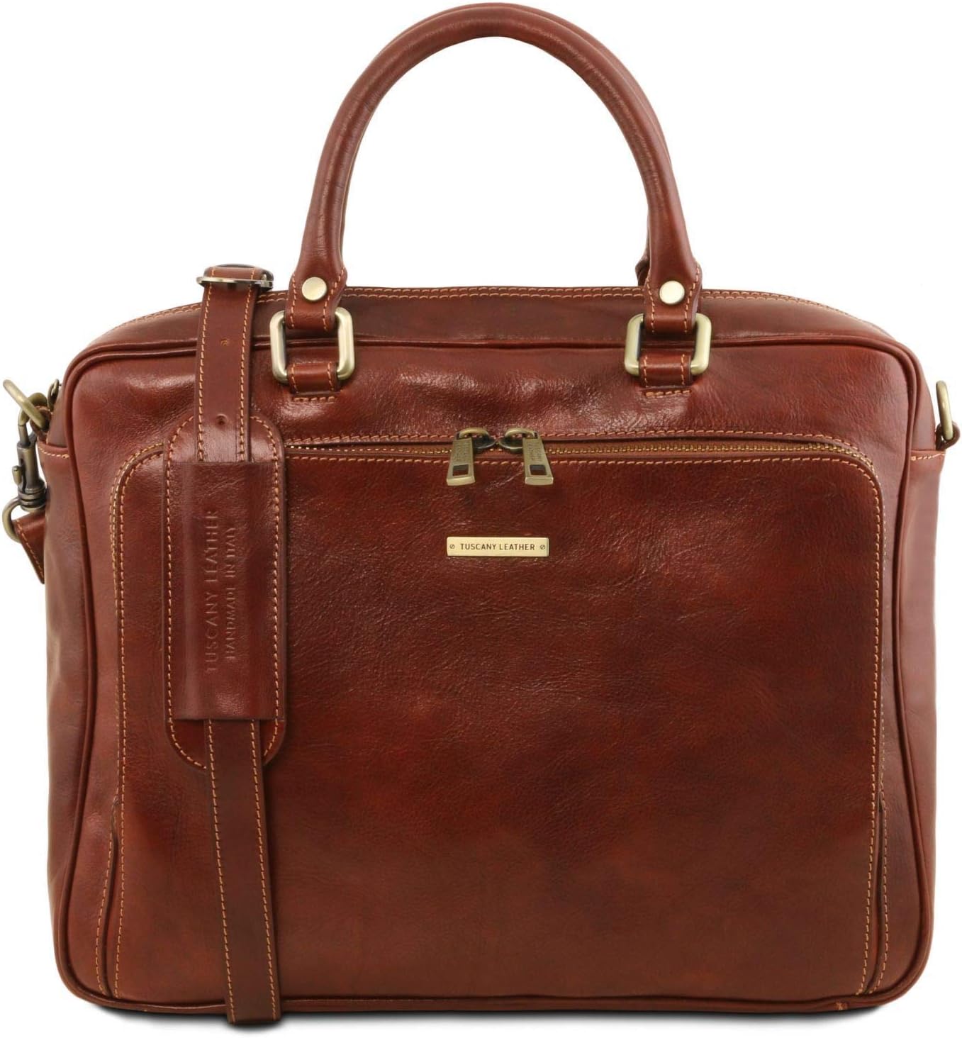 Pisa Leather laptop briefcase with front pocket - TL141660 (Brown)