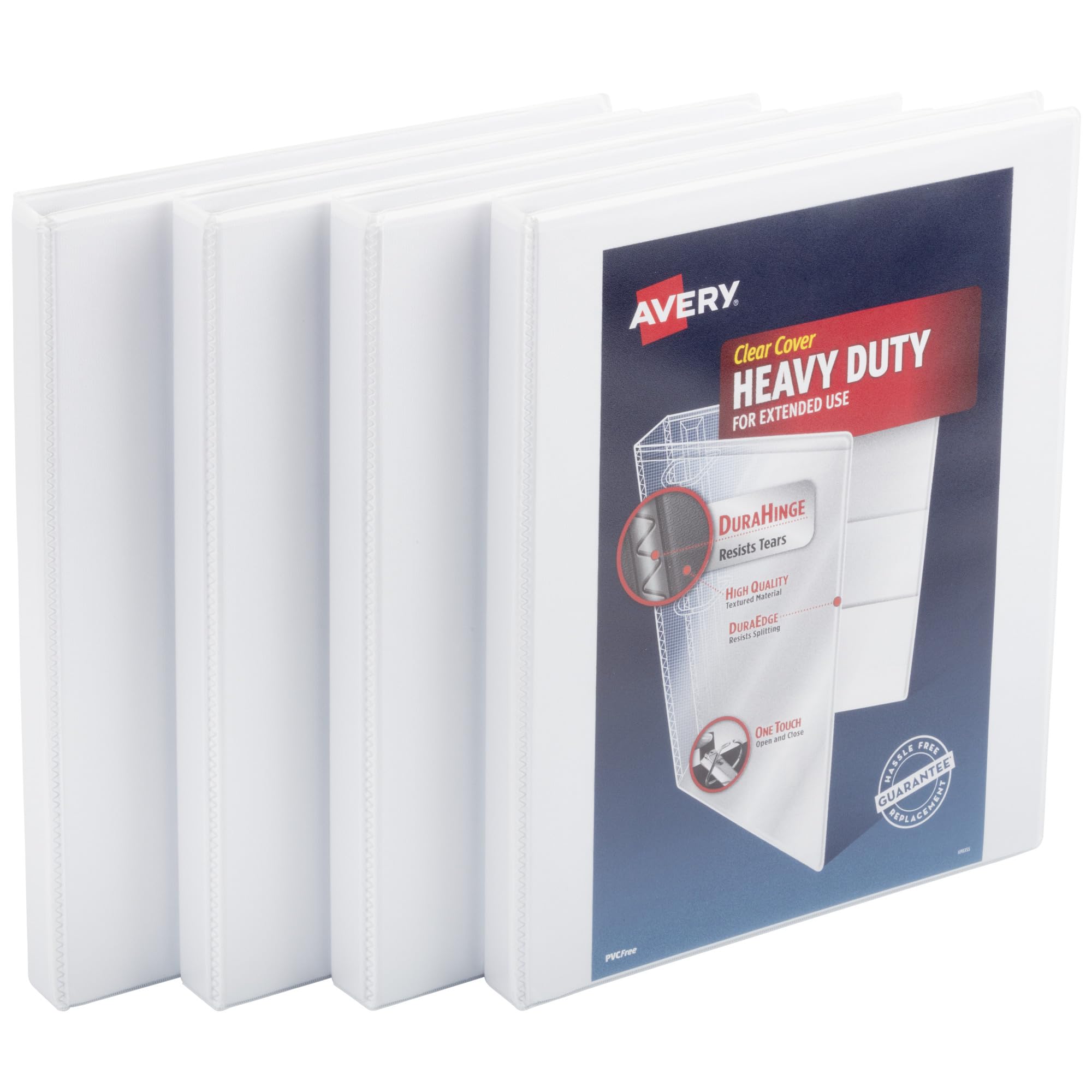 Avery Heavy Duty View 3 Ring Binder, 0.5" One Touch Slant Ring, Holds 8.5" x 11" Paper, 4 White Binders (79709)