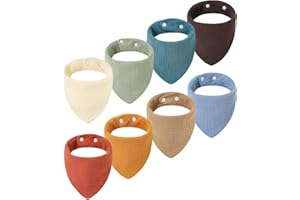 NISHINE 8 PACK Muslin Baby Bibs 6-layer 100% Cotton Unisex Absorbent Adjustable Bandana Drool Bibs for Teething Drooling