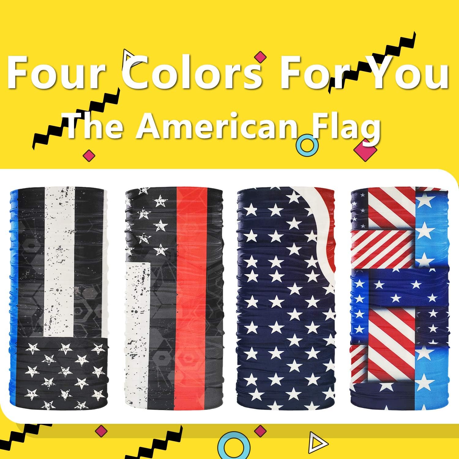 Mural Wall Art Kids Face Mask Bandanas [4 Pack], Full-Coverage Tube Bandana UV Protection Neck Gaiter Headband for 3-12 Years Boys Girls (The American Flag): Clothing