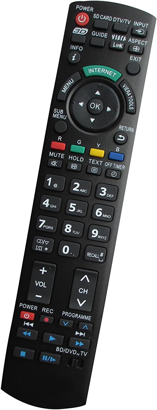 Universal Remote Replacement Control Fit for Panasonic TH-50PZ80 TH-50PX80UA TH-42PZ80 N2QAYB000177 N2QAYB000102 TH-42PX80UA TH-50PX80U TH-42PX80U TC-P55UT50 TC-P60UX50 Plasma Viera LCD LED HDTV TV