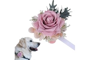 PAWLARISPETS Pet Collar Flower Dog Wedding Flower Bow Tie Removable Floral Accessory for Dog Collar Elegant Rose Charm for Wedding Ceremony Puppies Cats Grooming, Pet Photo Prop (Pink)