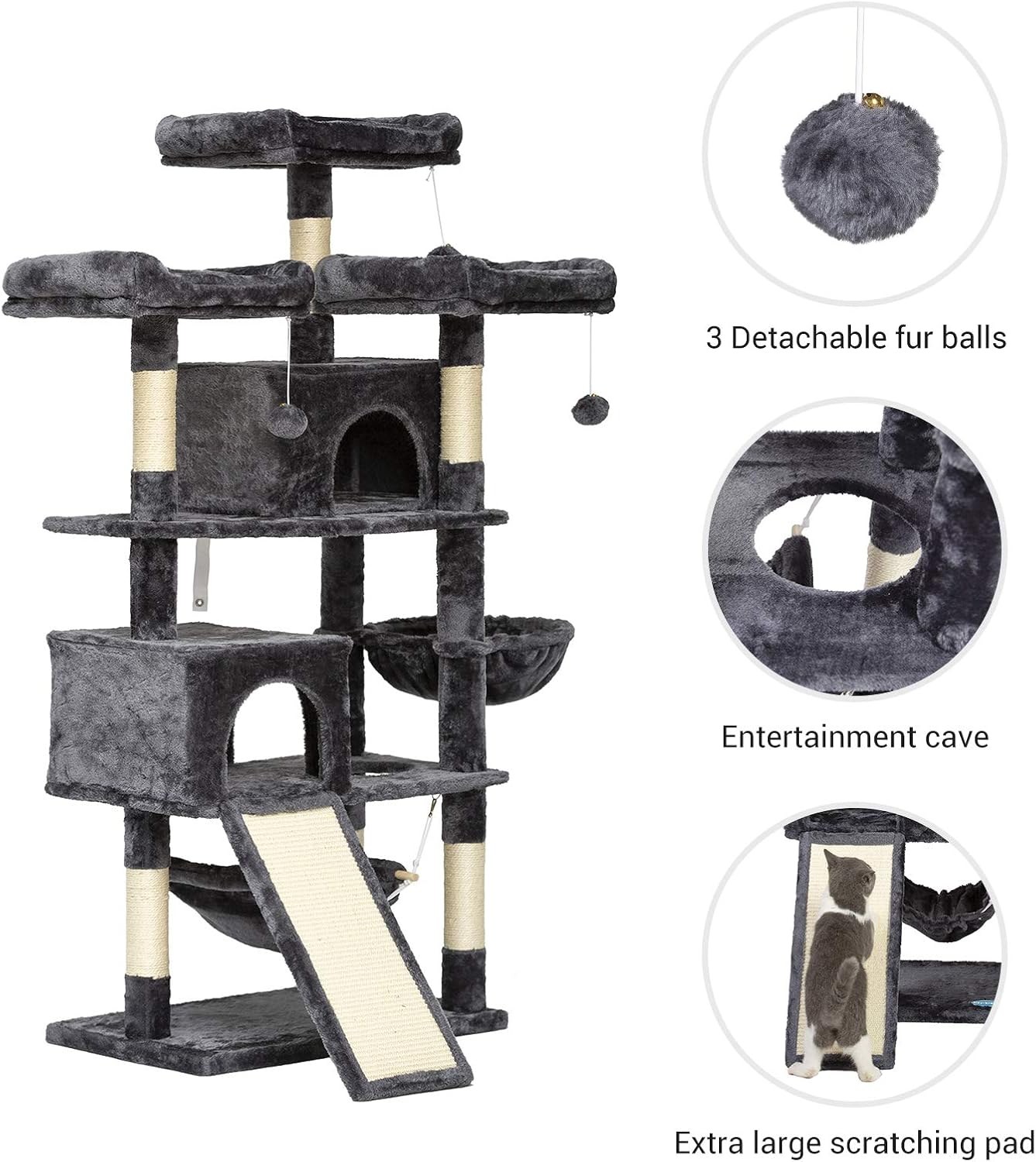 Hey-brother 63'' Multi-Level Cat Tree, King Cat Condo with Cozy Perches, Stable Cat Tower Pet Play House, for Large Cat/Gig Cat MPJ024G : Pet Supplies
