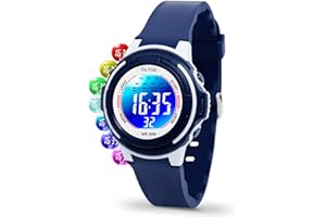 TixYolo Digital Kids Watch with 7 Color Lights 50M Waterproof,Alarm,Stopwatch,Soft Strap,Children Gifts Sports Watch for Boys Girls 5-12 Years