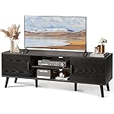 SUPERJARE TV Stand for 55 Inch TV, Entertainment Center with Adjustable Shelf, 2 Cabinets, TV Console Table, Media Console, Solid Wood Feet, Cord Holes, for Living Room, Bedroom, Black