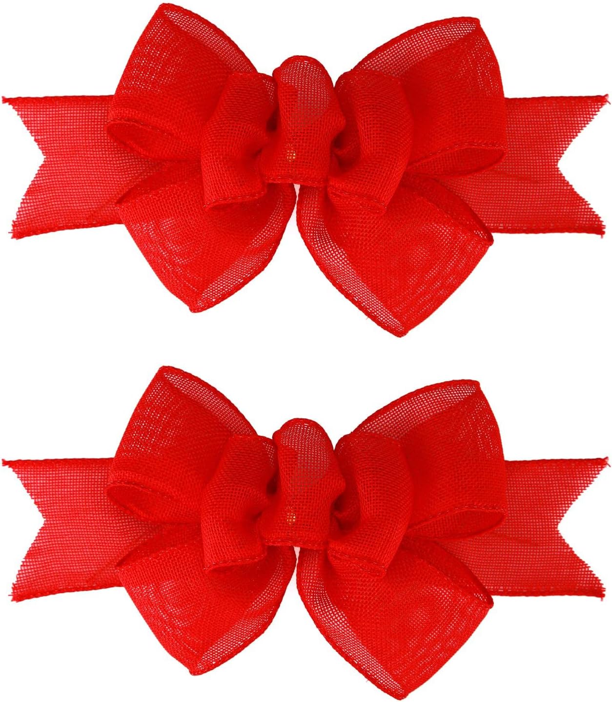 Bows & Ribbons - Meseey 2 Pcs Red Burlap Wired Ribbon Handmade Premade Burlap Bows for Wreaths Tree Decorations Gift Wrapping Outdoor Decoration (Red)