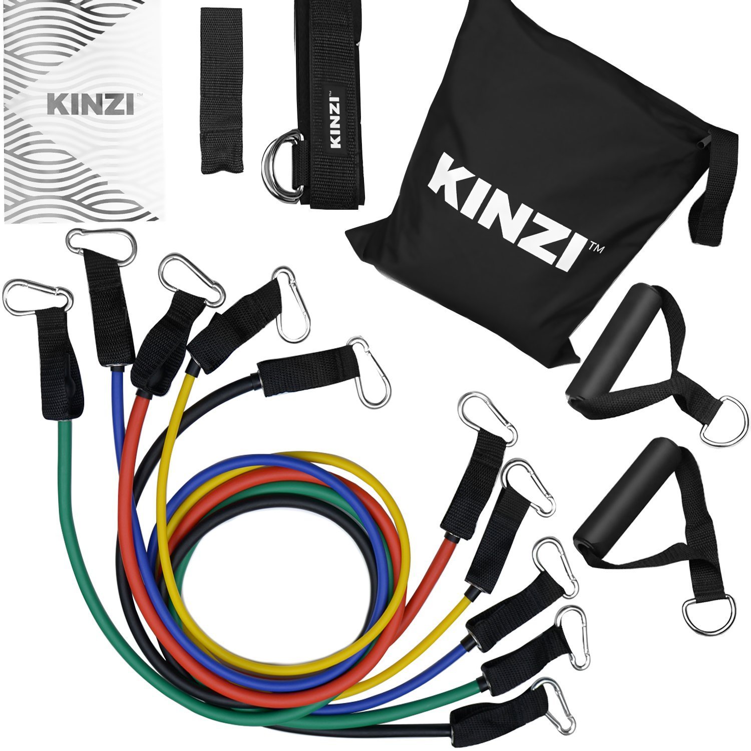 Kinzi Resistance Band Set with Door Anchor, Ankle Strap, Exercise Chart & Resistance Band