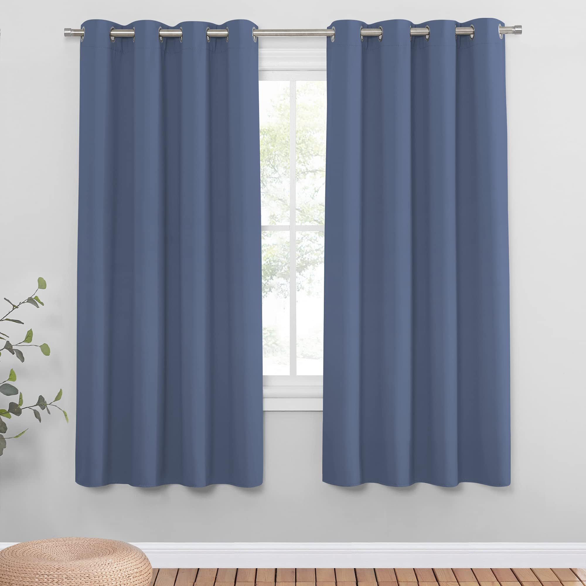 PONY DANCE Blackout Curtains Eyelet - Super Soft Window Treatment Energy Saving Decorative Door Curtains for Bedroom/Living Room, 46 x 72 Inch, 2 Panels, Haze Blue