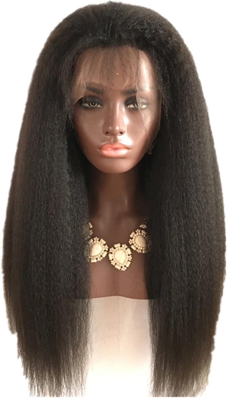 Gloryhair® Free Parting 150% Density Lace wigs Kinky Straight Glueless Wigs Virgin Mongolian Human Hair Lace Front Wig with Baby Hair for Women (18inch)