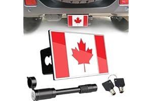 THOCAC Canada Flag Style Metal Hitch Cover for 2 Inch Receiver with 5/8-Inch Pin Diameter Trailer Hitch Lock, Red 2" Receiver
