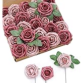 Ling's moment Artificial Flowers 25Pcs Torrid Blush Roses Decor w/Stems,3" Real Touch DIY Foam Floral for Wedding Bouquet/Centerpieces, Outdoors Party Backdrop, Room/Table, and Garden/Pot Decorations