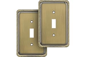 Henne Bery Rope Edge Decorative Wall Plate Switch Plate Outlet Cover (Single Toggle, 2 Pack, Antique Brass)