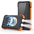 Solar Charger Power Bank,36000mAh Portable Wireless Charger with USB-C in/Output,15W Fast Charging External Battery Pack Built in 4 Cables,Three Inputs Phone Portable Charger (Black-Orange, 36000mAh)