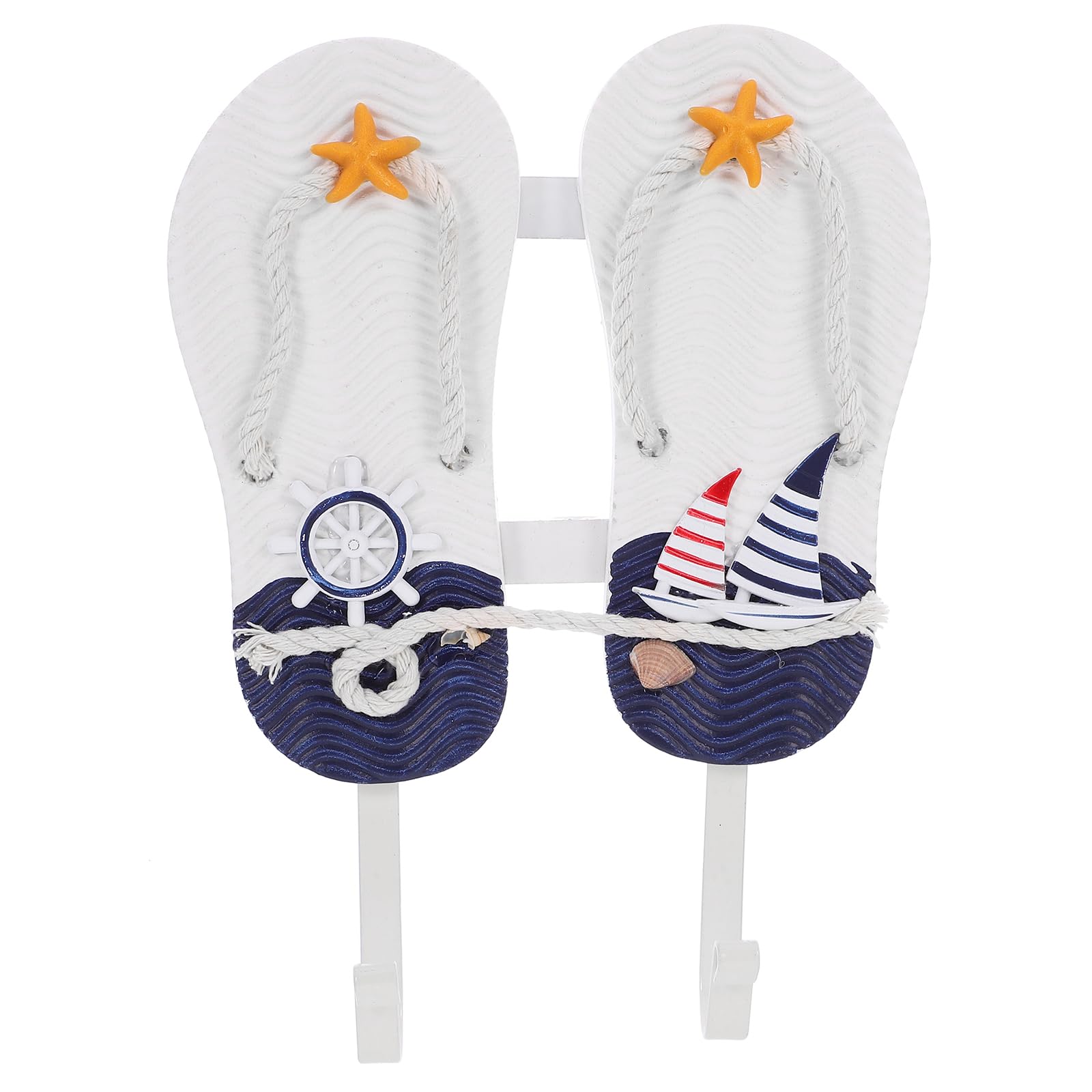 jojofuny Mediterranean Style Wooden Slipper Hooks Wall Mounted Decorative Hooks with Nautical Sea Star and Ship Design for Home and Restaurant