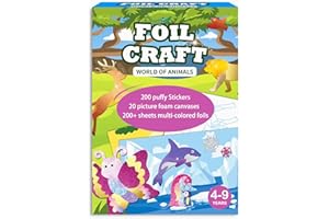 SOOVSY 200 Sheets Animals Foil Art Fun Craft Kit for Kids, Foil Art Crafts Kit DIY Creative Activity Birthday Travel Toys for 4 5 6 7 8 9 Years Old Kids Girls Boys Arts & Crafts (Animal)