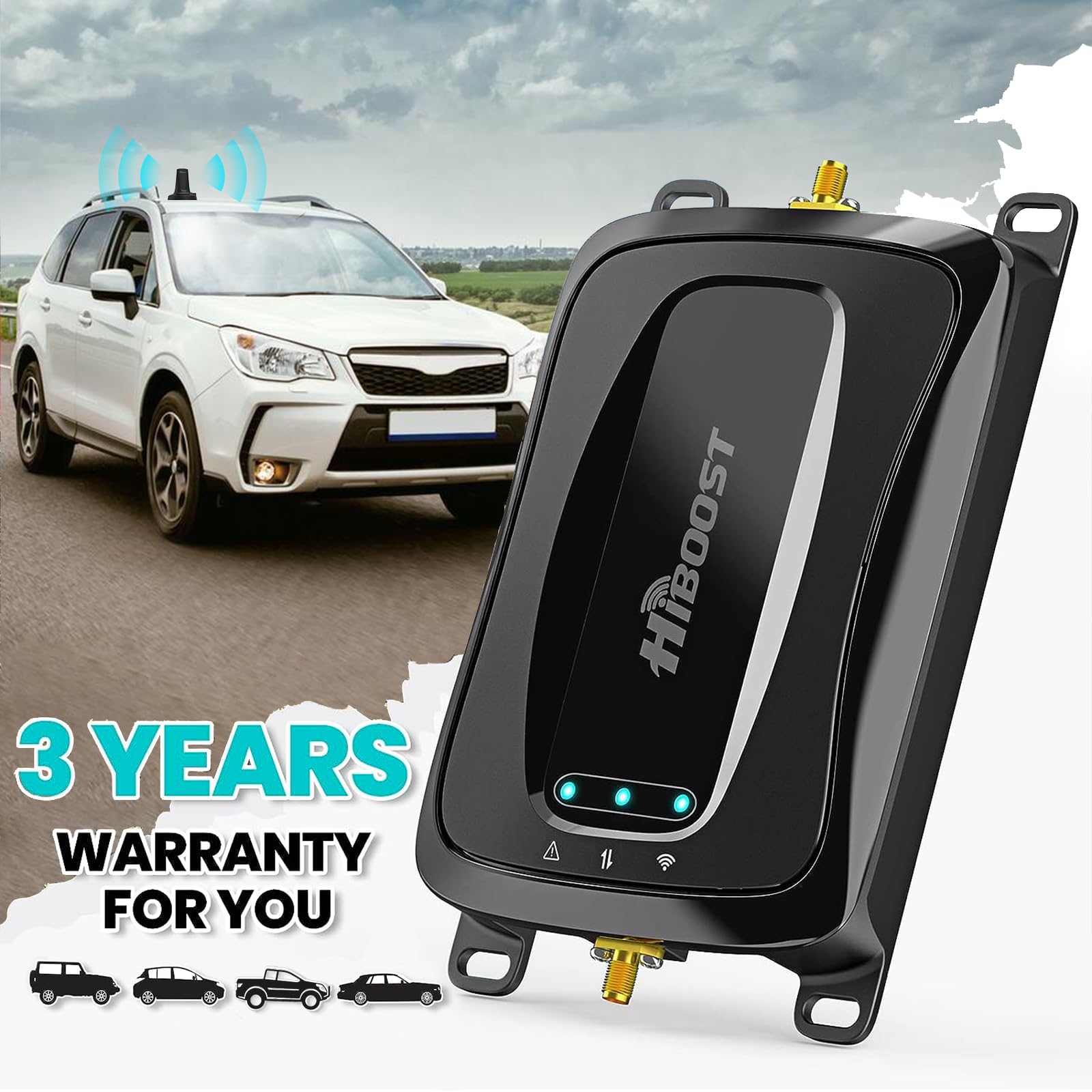 HiBoost Vehicle Cell Phone Signal Booster| 5G 4G LTE | Boosts for All U.S. Carriers Verizon AT&T T-Mobile US Cellular | Magnetic Roof Antenna | Signal Booster for Car SUV Van Pickup FCC Approved