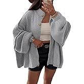 Saodimallsu Womens Oversized Cardigans Long Lantern Sleeve Button Down Chunky Knit Loose Fall Sweater Coats