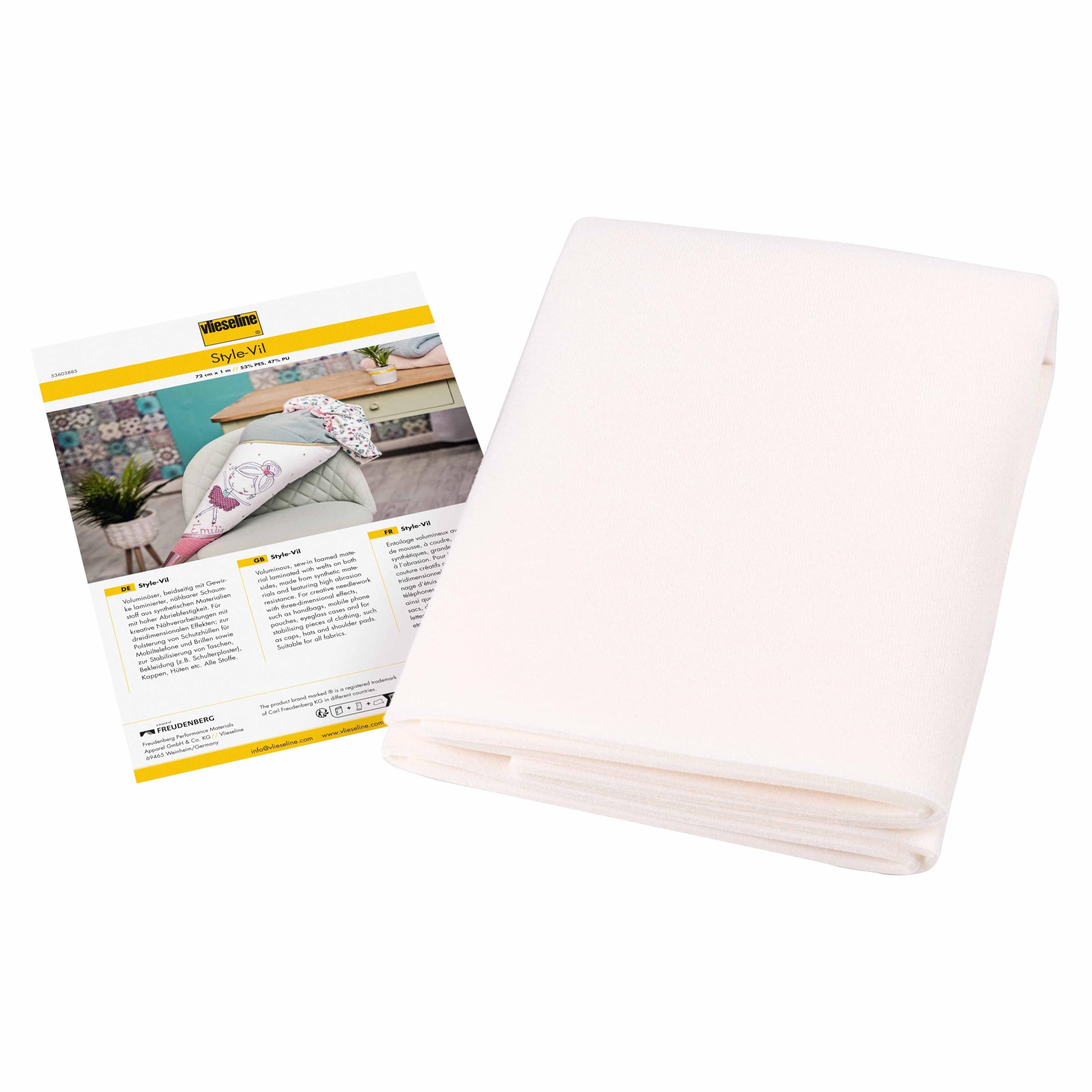 Vlieseline Style-Vil Sew-in Interlining – 72cm x 1m, Foam Fabric Interfacing for 3D Effect for Handbags, Phone Cases, Caps, Hats, Shoulder Pads