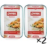 Pyrex Basics (3Qt) Glass Baking Dish (2-Pack) - Made in the USA | Oblong Dish | Tempered Glass | Clear | Casseroles | Deserts | Oven Safe | Dishwasher Safe | Easy Clean | Bakeware