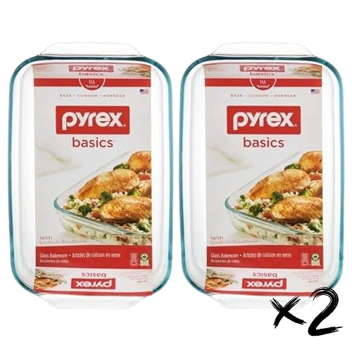 Pyrex Basics 3 Quart Oblong Glass Baking Dish, Clear 9 x 13 inch - Set ...