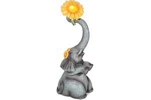PANVEN Elephant Gifts Garden Decor, 14.3" Solar Large Garden Sculpture, Sunflower Outdoor Statue Decorations for Yard, Patio, Lawn, Outside Garden Elephant Sunflower Gifts for Women Men