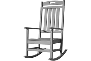 ADIROMOTI Outdoor Rocking Chair, All-Weather Resistant Poly Lumber Rocker Chair Outdoor, High Back Plastic Patio Rocking Chairs for Outside Porch Rocker Garden Lawn, Slate Grey