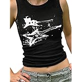 Xineicy Women's Star Sleeveless Crop Top Vintage Y2k Tops Round Neck Racerback Tank Tops Casual Tee