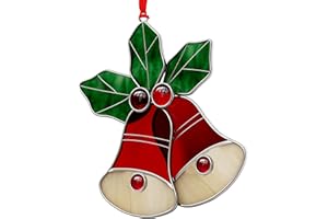 KUNDGLA New Stained Glass Sun Catcher for Windows Hangings Personalized Ornament Metal Decorative Gifts for Mom Grandma Friend Teacher Birthday Christmas Tree Holiday Hanging Decor Gift Box (Red Bell)