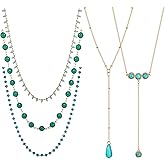 BVGA 5Pcs Dainty Gold Turquoise Necklaces for Women Boho Beaded Handmade Layered Chain Choker Necklace Set Jewelry Gifts